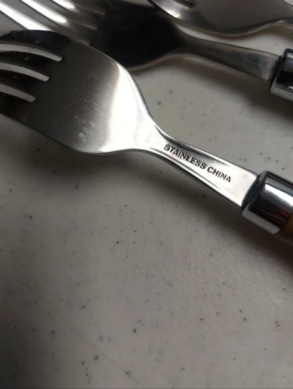 Bamboo-Style Handle Dinner Forks (4) Spoons (2) And Knives (4) Stainless Steel